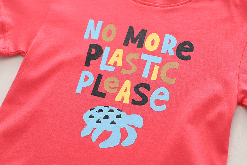 Kids Red Printed Pure Cotton T-shirt With Shorts