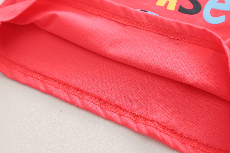Kids Red Printed Pure Cotton T-shirt With Shorts
