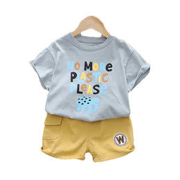 Kids Grey Typography Printed T-shirt with Shorts
