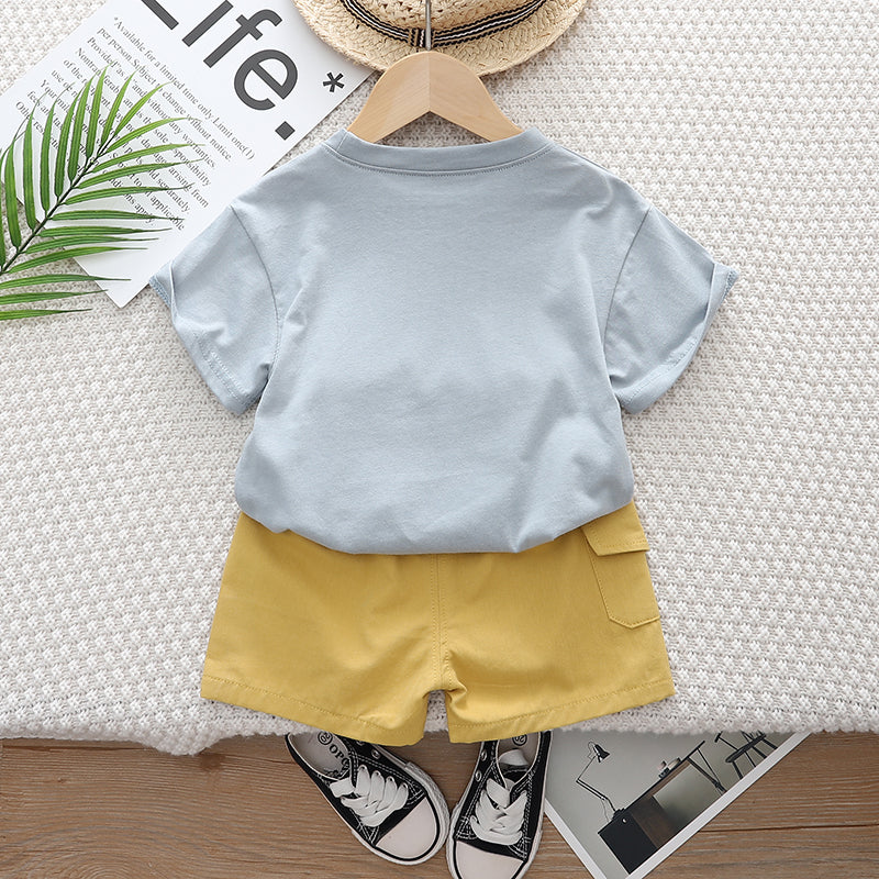 Kids Grey Typography Printed T-shirt with Shorts