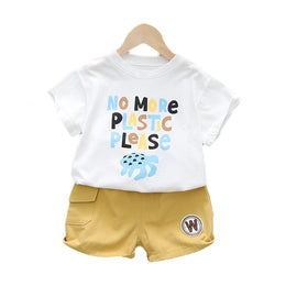 Kids White Printed Pure Cotton T-shirt with Shorts