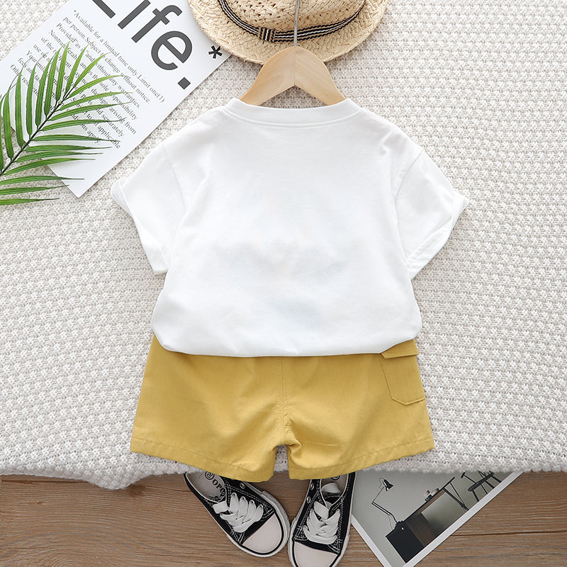 Kids White Printed Pure Cotton T-shirt with Shorts