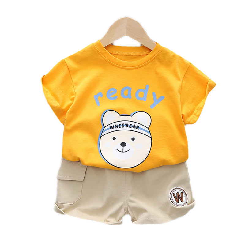 Kids Yellow Graphic Printed Pure Cotton T-shirt With Shorts