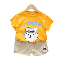 Kids Yellow Graphic Printed Pure Cotton T-shirt With Shorts