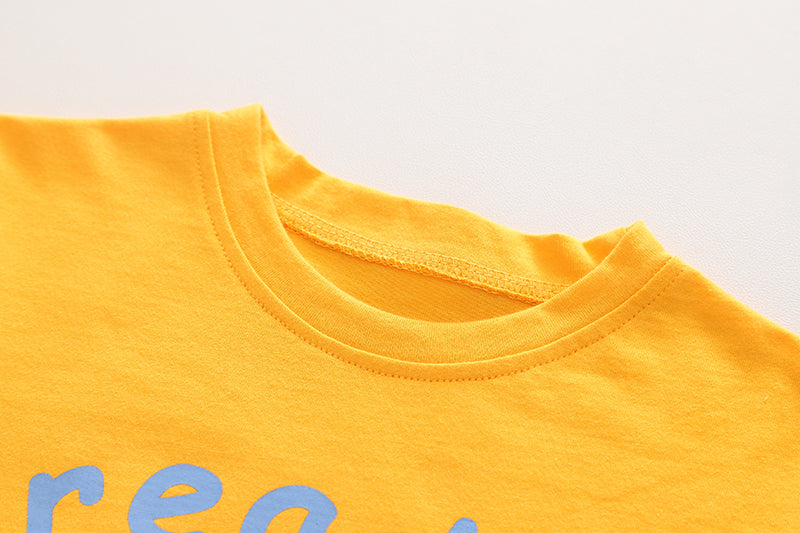 Kids Yellow Graphic Printed Pure Cotton T-shirt With Shorts