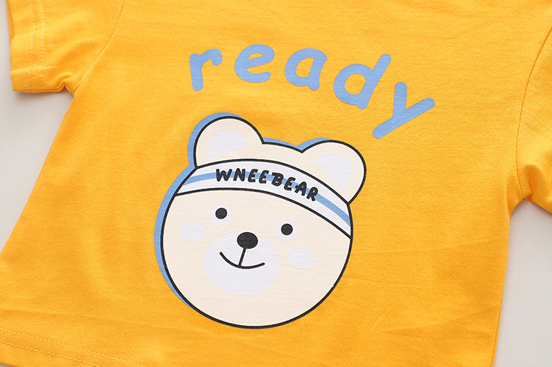 Kids Yellow Graphic Printed Pure Cotton T-shirt With Shorts