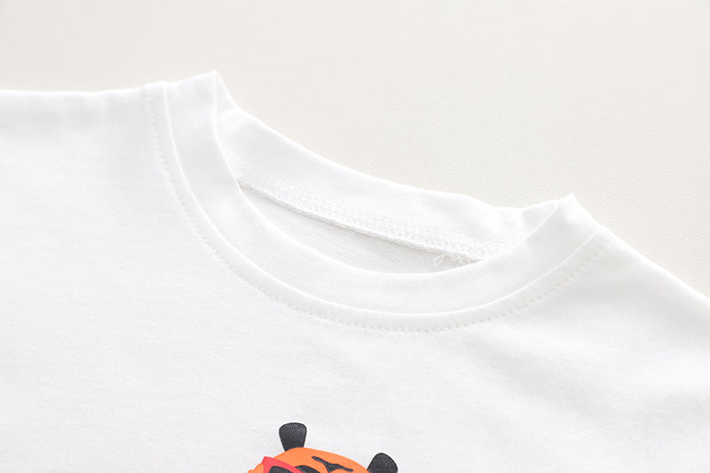 Kids White Printed Pure Cotton T-shirt with Shorts