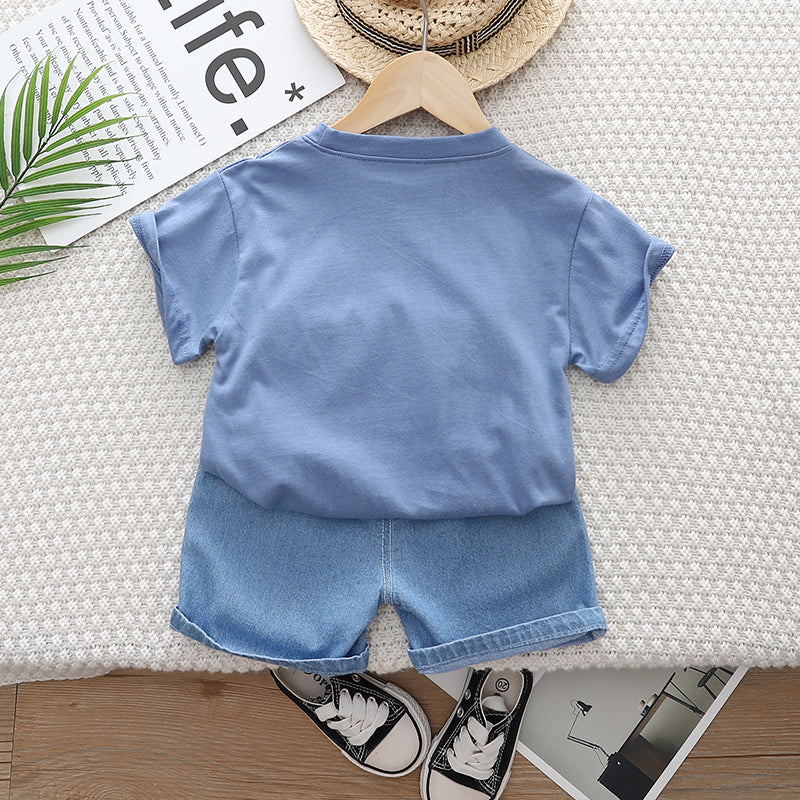 Unisex Kids Pure Cotton Printed T-shirt with Shorts