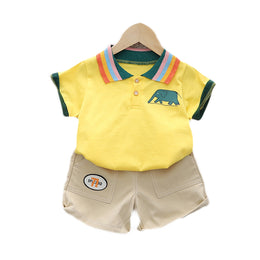 Kids Yellow Pure Cotton T-shirt with Shorts