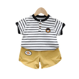 Kids Black Striped Pure Cotton T-shirt with Shorts