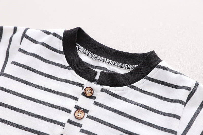 Kids Black Striped Pure Cotton T-shirt with Shorts