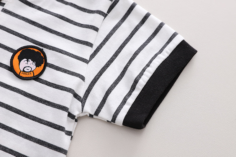Kids Black Striped Pure Cotton T-shirt with Shorts