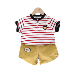 Kids Red Striped Pure Cotton T-shirt With Short