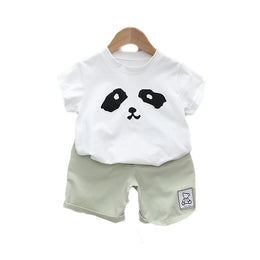 Kids White Printed Pure Cotton T-shirt With Shorts Clothing Set