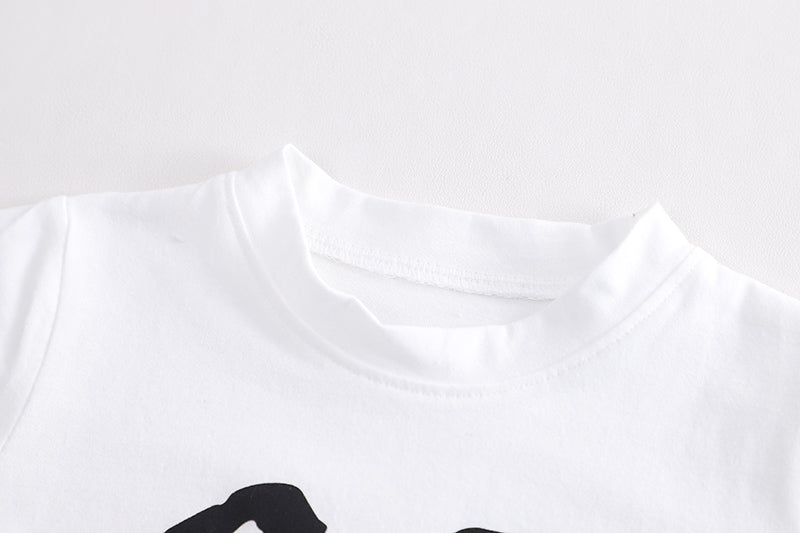 Kids White Printed Pure Cotton T-shirt With Shorts Clothing Set