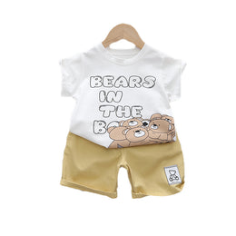Kids White Printed Pure Cotton T-shirt with Shorts