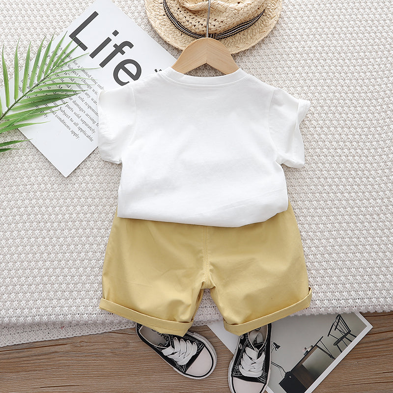 Kids White Printed Pure Cotton T-shirt with Shorts
