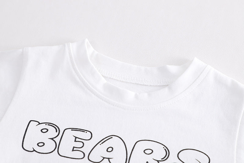 Kids White Printed Pure Cotton T-shirt with Shorts