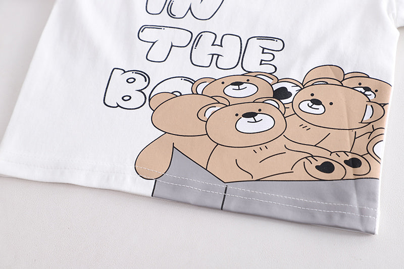 Kids White Printed Pure Cotton T-shirt with Shorts