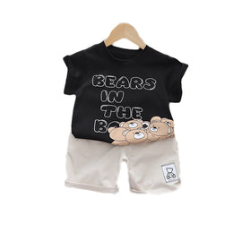Kids Black Typography Printed Pure Cotton T-shirt With Shorts Clothing Set