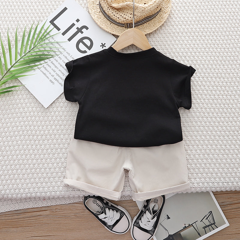 Kids Black Typography Printed Pure Cotton T-shirt With Shorts Clothing Set