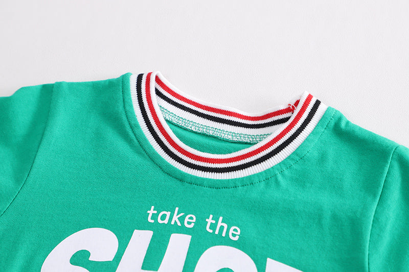 Kids Green Printed Pure Cotton T-shirt with Shorts