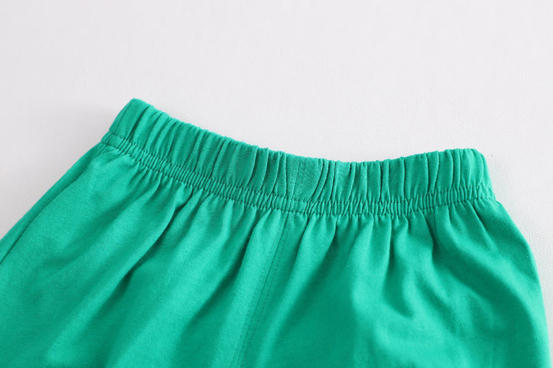Kids Green Printed Pure Cotton T-shirt with Shorts