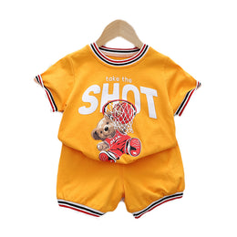Kids Orange Graphic Printed Pure Cotton T-shirt With Short