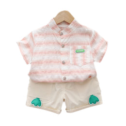 Kids Pink Striped Shirt With Shorts
