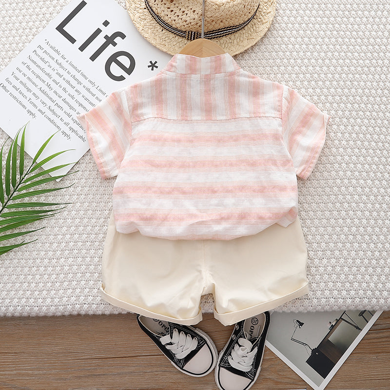 Kids Pink Striped Shirt With Shorts