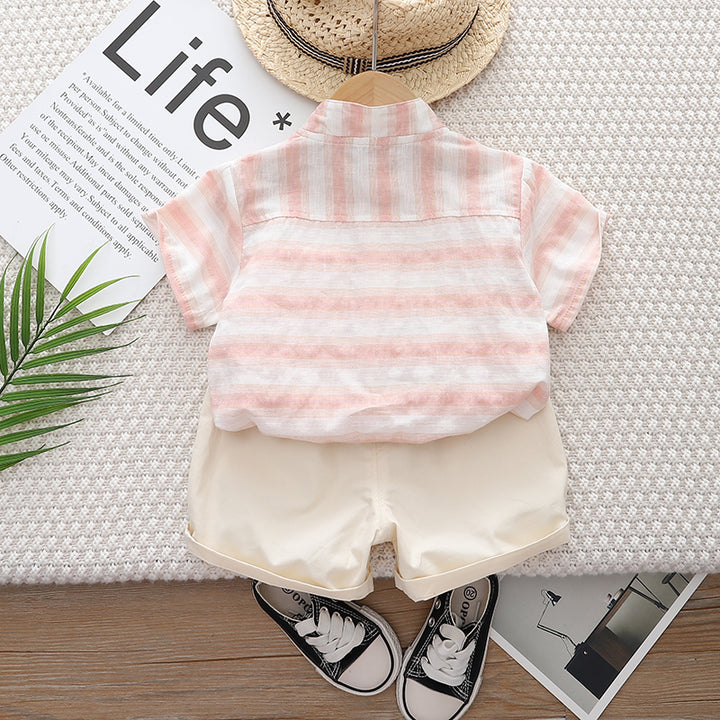 Kids Pink Striped Shirt With Shorts