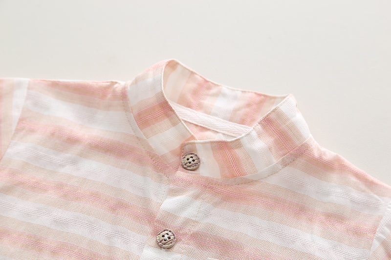 Kids Pink Striped Shirt With Shorts