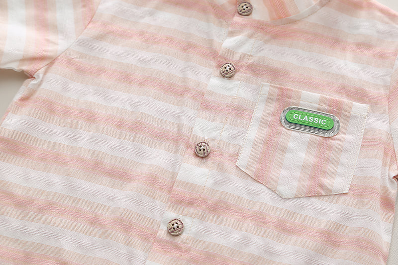 Kids Pink Striped Shirt With Shorts