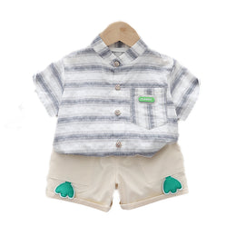 Kids Striped Pure Cotton Shirt with Shorts