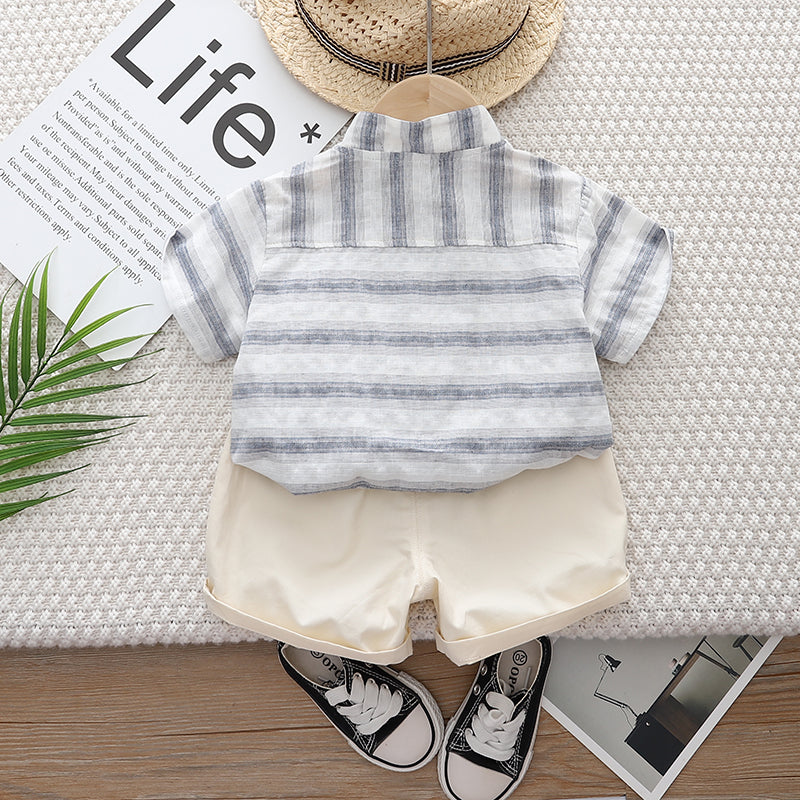 Kids Striped Pure Cotton Shirt with Shorts
