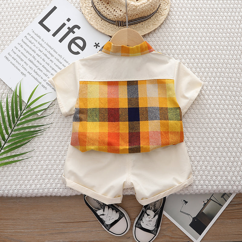 Kids Orange Checked Pure Cotton Shirt with Shorts
