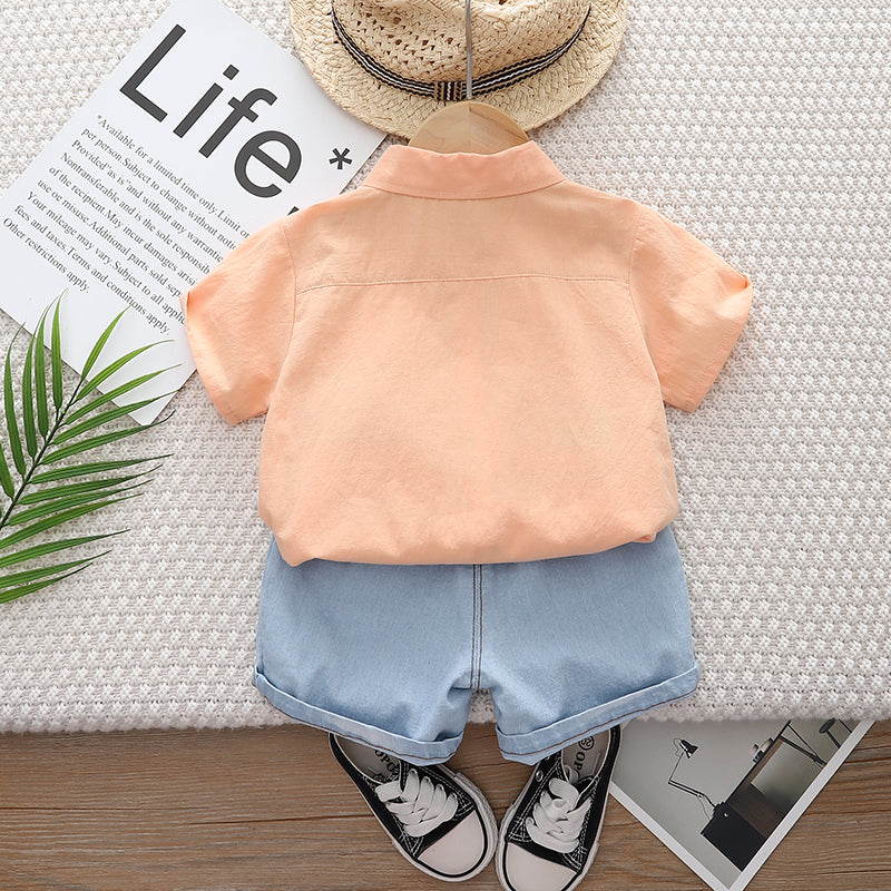 Kids Orange Printed Pure Cotton Shirt with Shorts