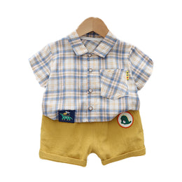 Kids Blue Checked Pure Cotton Shirt with Shorts
