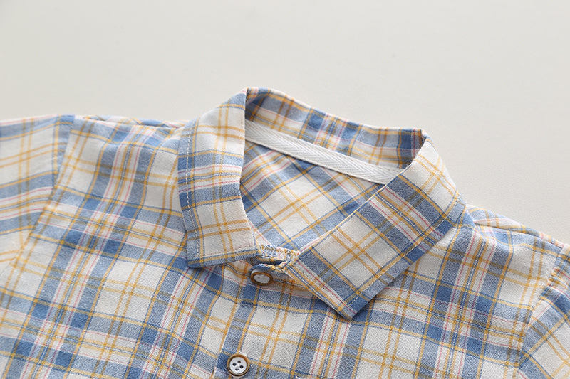 Kids Blue Checked Pure Cotton Shirt with Shorts