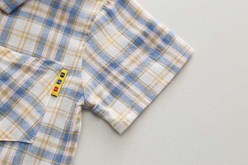 Kids Blue Checked Pure Cotton Shirt with Shorts