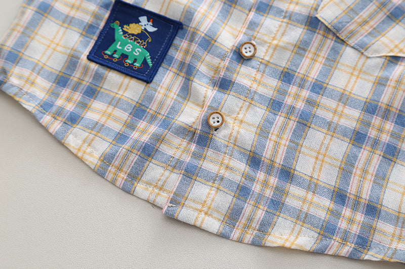 Kids Blue Checked Pure Cotton Shirt with Shorts