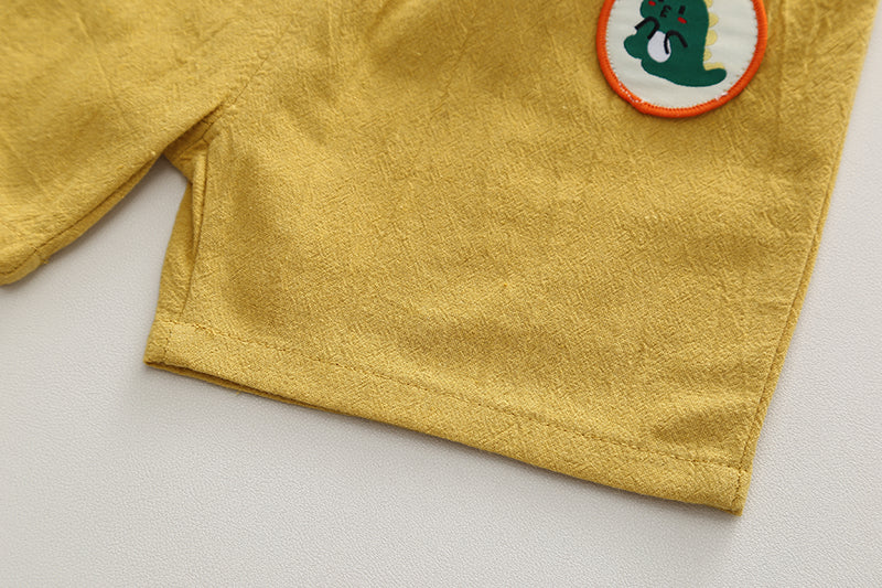 Kids Green Checked Shirt Collar Pure Cotton Shirt With Short