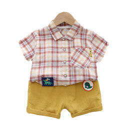 Kids Pink Checked Pure Cotton Shirt With Shorts