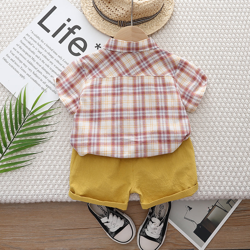 Kids Pink Checked Pure Cotton Shirt With Shorts