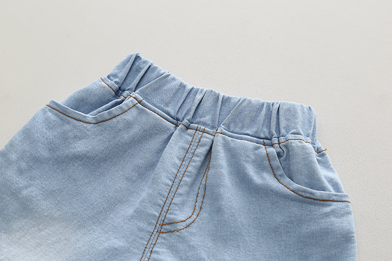 Kids Blue Printed Pure Cotton Shirt With Shorts