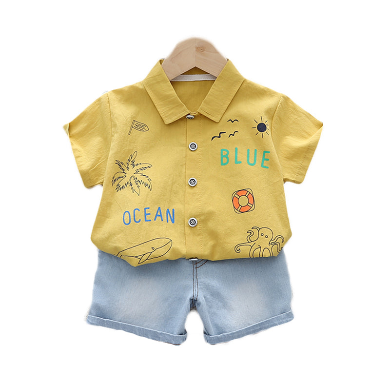 Infant Kids Pure Cotton Printed Shirt with Shorts