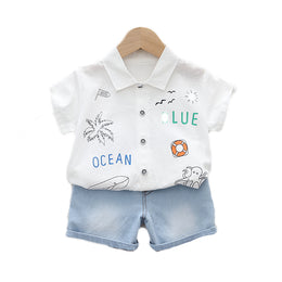 Kids Printed Shirt Collar  Pure Cotton Clothing Set
