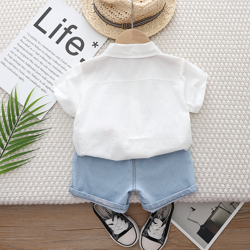 Kids Printed Shirt Collar  Pure Cotton Clothing Set