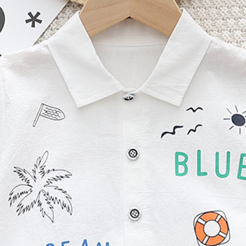 Kids Printed Shirt Collar  Pure Cotton Clothing Set