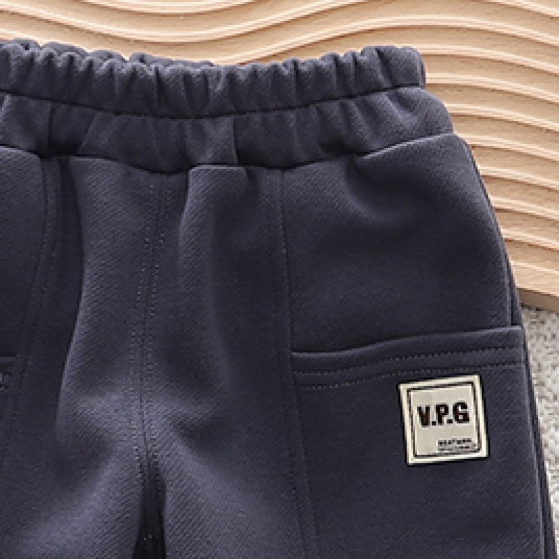 Kids Navy Blue Mid-Rise Easy Wash Joggers